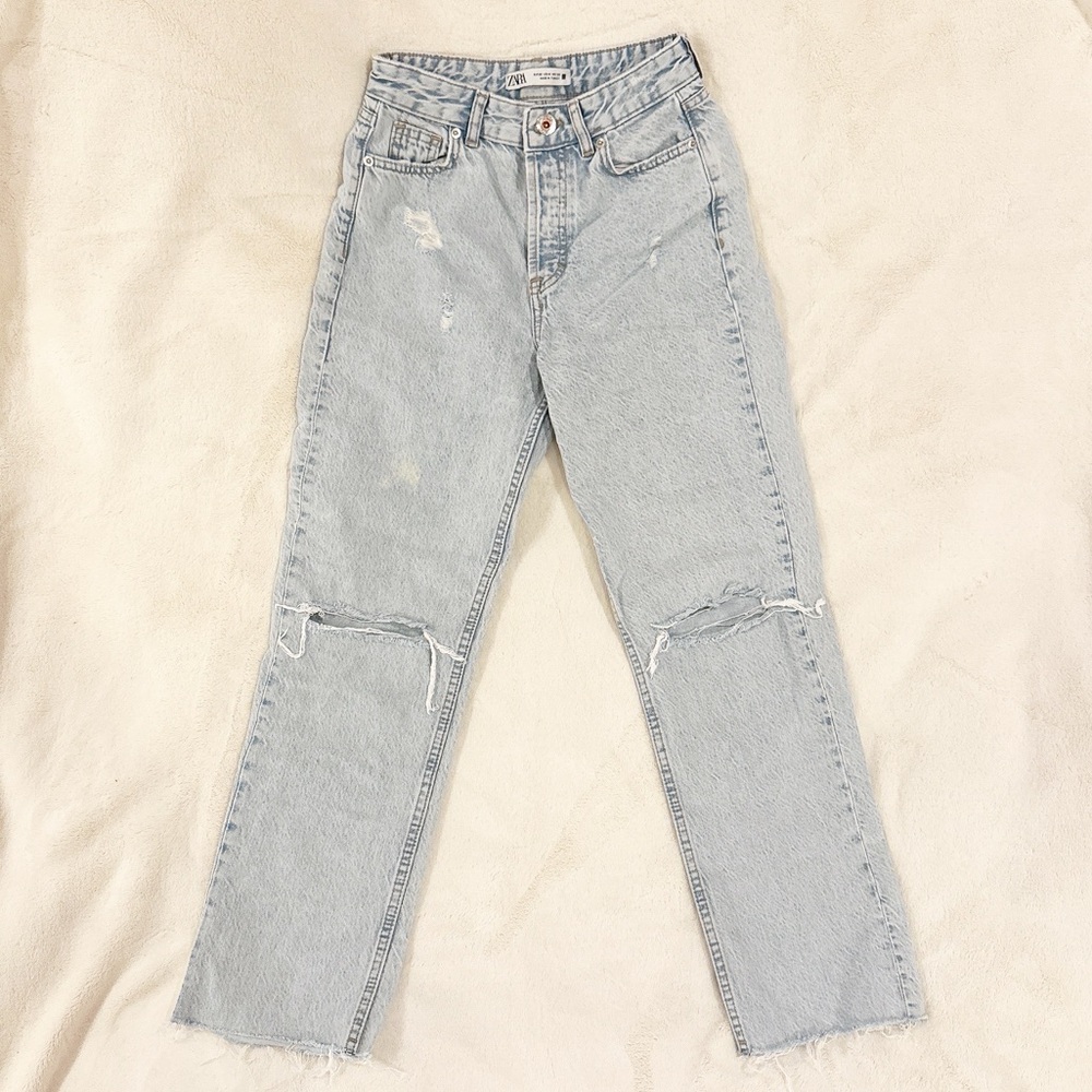 Zara Light Blue Straight Leg Ankle Jeans Size 0 NWOT